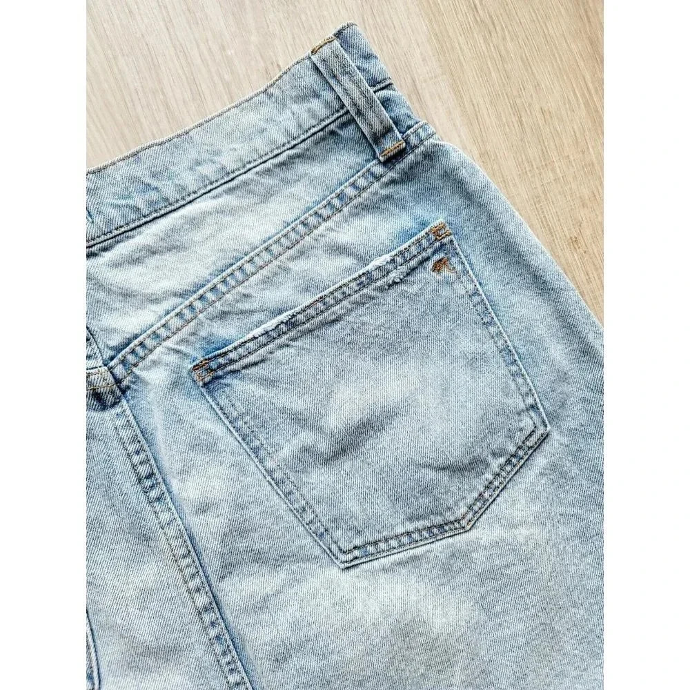 Madewell Rigid Denim Jean A-Line Distressed  Cut Out Light Wash Mini Skirt Sz 31 - Picture 8 of 10